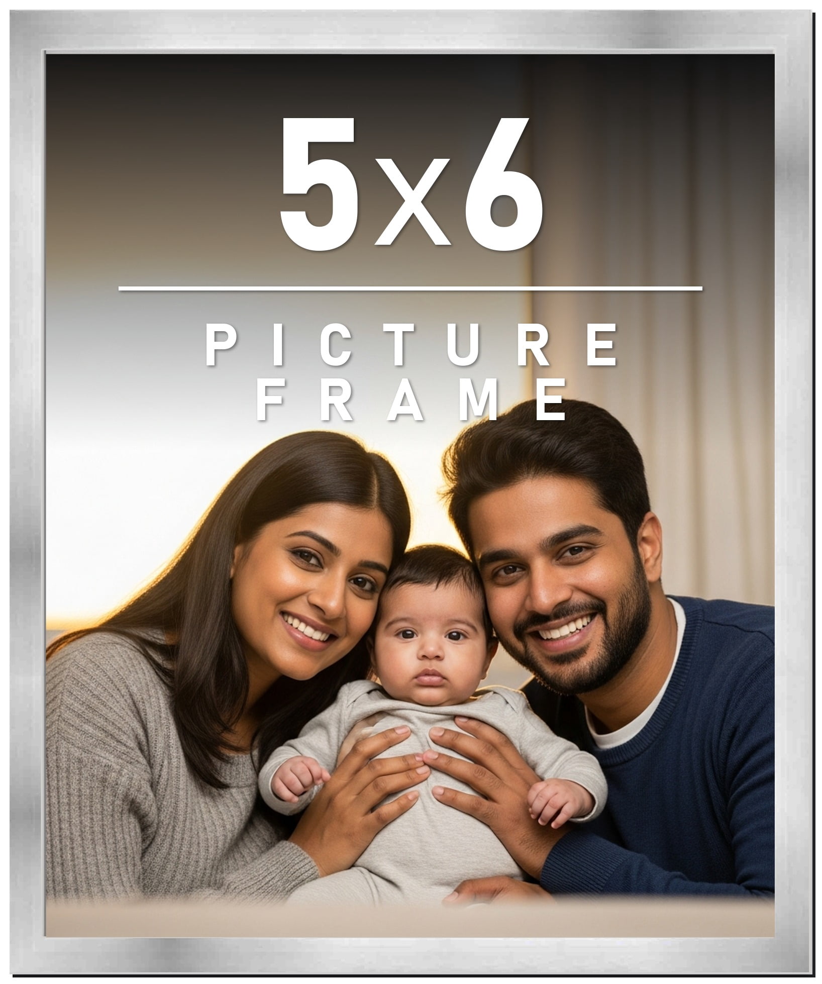 5x6 Frame Silver Stainless Steel Solid Wood Picture Frame | 0.75