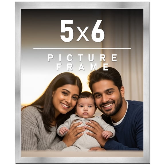 5x6 Frame Silver Stainless Steel Solid Wood Picture Frame | 0.75 Inch Moulding Width | Includes UV