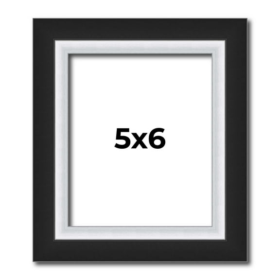 5x6 IN Frame Black & Silver Solid Wood Picture Frame Width 1.25 Inches | Interior Depth 0.75 Inches