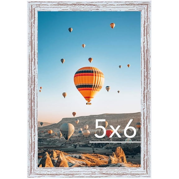 5x6 Picture Frame Rustic White for Wall Hanging or Tabletop, Wall Mounting Horizontally or Vertically, 5 x 6 Wall Gallery Poster Photo Frame with Shatter Resistant Plexiglass, Rustic White