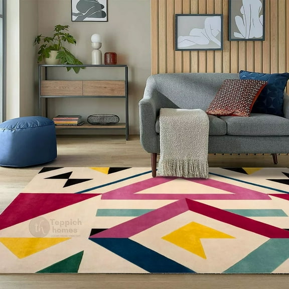 5x7, 6x8, 6x9 Wool tufte, Geometric area rug, Hallway, Bed, Kids, Living, room, Handmade carpet