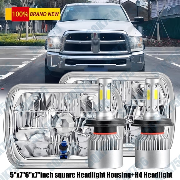 5x7" 7x6 LED Headlight Hi/Lo H4 For Dodge Ram 50 D150 D250 D350 W150 W250 W350