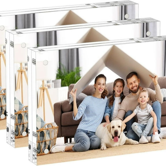 5x7 Acrylic Picture Frames 3 Pack, 20% Thicker Block, Clear Picture Frames Freestanding Double Sided Magnetic Acrylic Lucite Frameless Transparent Square Frame Gift for Desktop Display