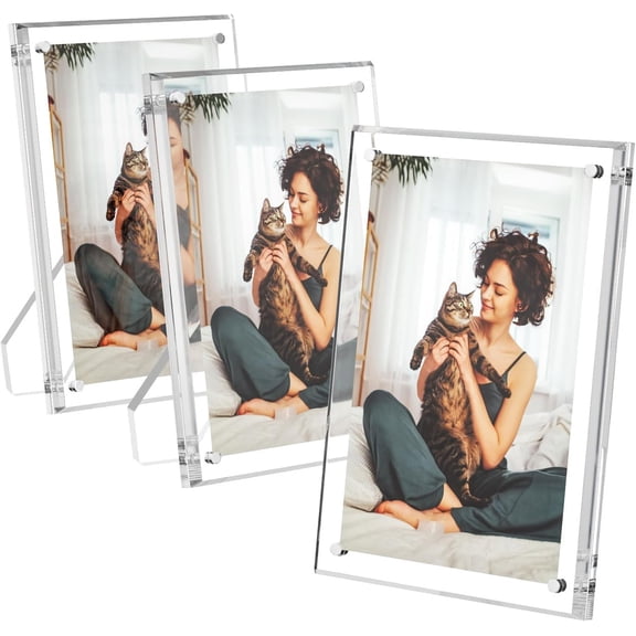5x7 Acrylic Picture Frames 3 Pack, Clear Picture Frames with Stand, Magnetic Frame Lucite Frameless Transparent Floating Gift for Home Desktop Display