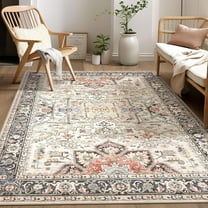 5x7 Area Rug Big Carpet for Living Room Bedroom Home Decor Washable Oriental Vintage Floral Distressed Rugs Large Indoor Carpets with Non Slip Back for Nursery Dining Room Office Floor -Multi