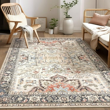 5x7 Area Rug Big Carpet for Living Room Bedroom Home Decor Washable Oriental Vintage Floral Distressed Rugs Large Indoor Carpets with Non Slip Back for Nursery Dining Room Office Floor -Multi