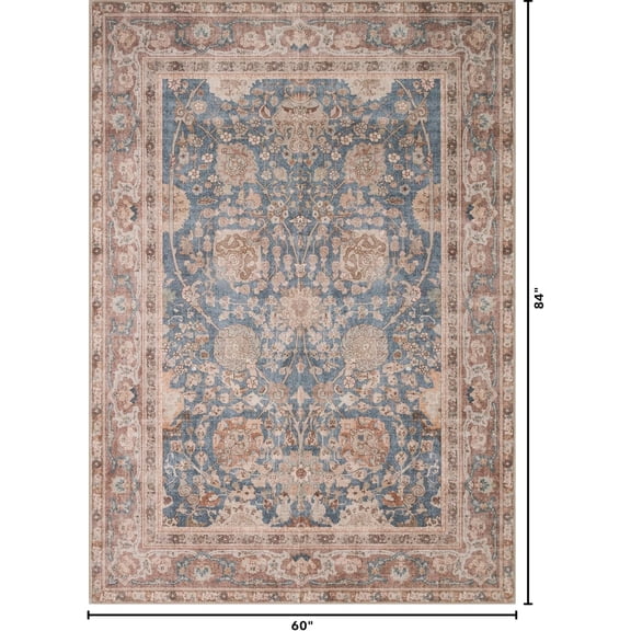5x7 Area Rug - Blue / Brown, 5' x 7' Rectangular, Faux Wool, Machine Made, Low Pile