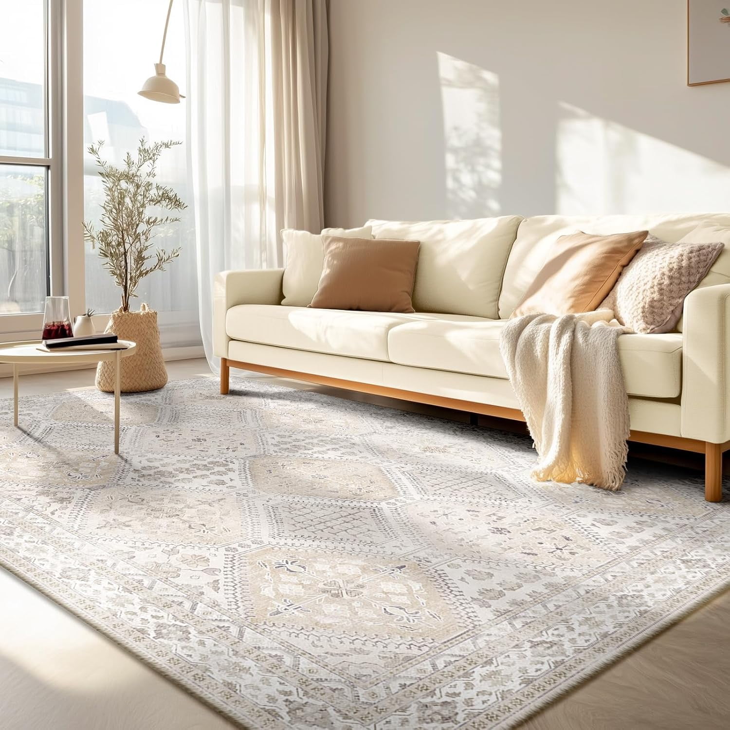 5x7 Rectangular Rugs 5x7 Area Rug Bohemian Rugs with Print Trellis Pattern Stain Resistant ...