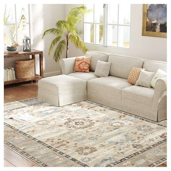 5x7 Area Rug Boho Washable Rug for Living Room Bedroom, Berber Fleece Carpet, Non-Slip Indoor Rug Blue