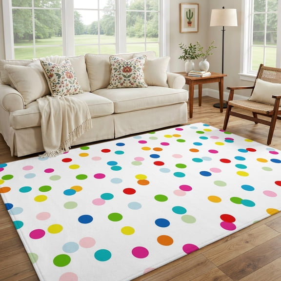 5x7 Area Rug, Colorful Polka Dot Seamless Non-Slip Carpet Living Room Rug, Geometric Potted Theme Washable Rugs for Bedroom Entryway Apartment Dorm