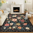 thumbnail image 1 of 5x7 Area Rug, Floral Design, Lightweight Non Slip Washable, Indoor Low Pile & Non-Shedding Boho Rug for Bedroom, Living Room, Dining Room, Black, 1 of 9