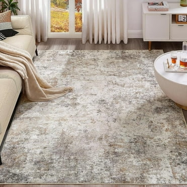 Toyoso 5x7 Area Rug Living Room Rugs - Washable Neutral Modern Abstract Soft Thin Large Rug Indoor Floor No Slip Rug Carpet for Bedroom Under Dining Table Home Office Decor - Brown Grey