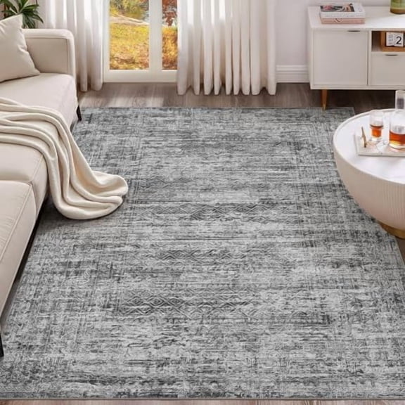 5x7 Area Rug Living Room Rugs - Washable Neutral Modern Abstract Soft Thin Rug Indoor Floor No Slip Rug Carpet for Bedroom Under Dining Table Home Office Decor - Dark Gray