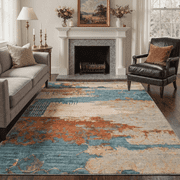 5x7 Area Rug Machine Washable Non Slip Low Pile Lightweight Print Pattern for Living Room Bedroom, Abstract Landscape, Dusty Blue
