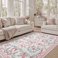 thumbnail image 1 of 5x7 Area Rug, Machine Washable Non Slip Stain Resistant Soft Vintage Floral Bow Rug, for Living Room, Bedroom, Soft Low Pile Large Carpet-Pink, 1 of 9