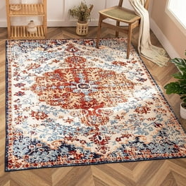 Handcraft Rugs HR Print Bohemian Area Rug - Non-Slip Rubber Backing, Traditional Pattern, Flat Texture, Polyester - 5' x 7