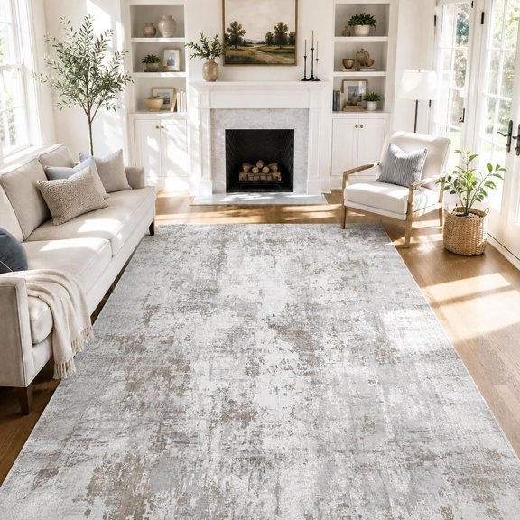 5x7 Area Rug Washable Non-Slip Living Room Rugs,Gary Area Rug Soft Distressed Carpet for Bedroom Dining Room, Foldable Thin Floor Mat for High Traffic Areas