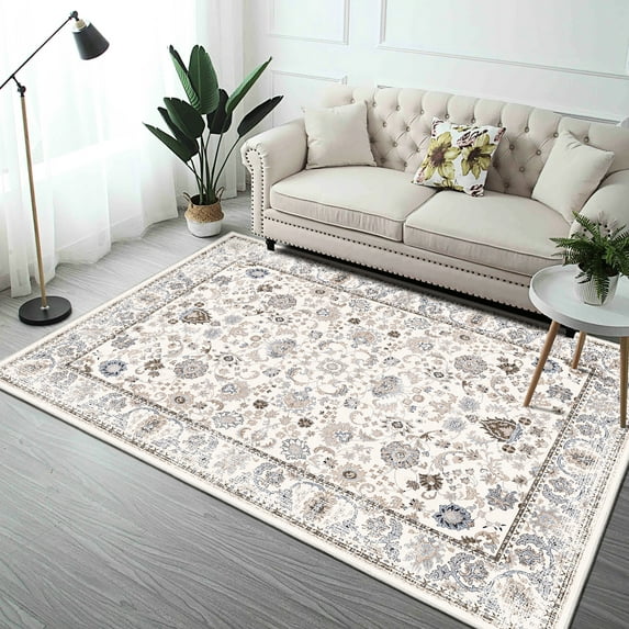 5x7 Area Rug With Vintage Appeal, Non-slip Washable For Bedroom Living Room Kitchen, Blue/yellow Floral Design 5x7, Kitchen Room, Flower