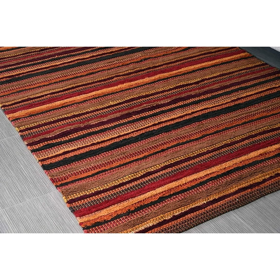 5x7' Area Rug for Living Room - Red & Burgundy Indoor Non-Slip Eco-friendly 100% Recycled Cotton Chindi Rug (60 X 84")