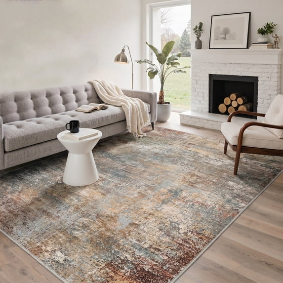 DEORAB 5x7 Area Rugs for Living Room, Low Pile Lightweight Soft Machine Washable Rugs, Non Slip, Rug for Bedroom in Red
