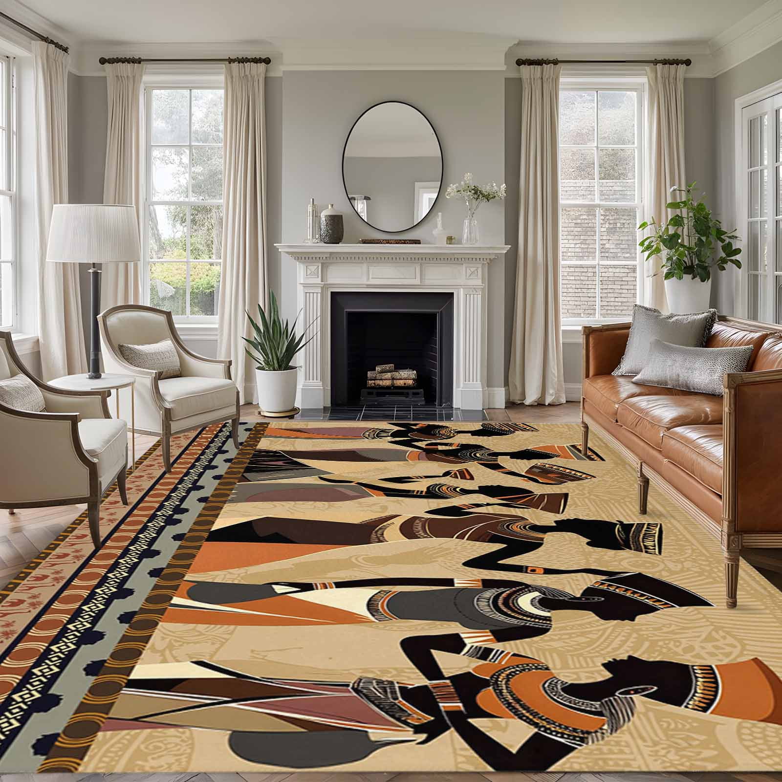Simple African Rugs 5x7 Area Rugs, African Women Non-Skid Rubber Backing Large Rectangle ...