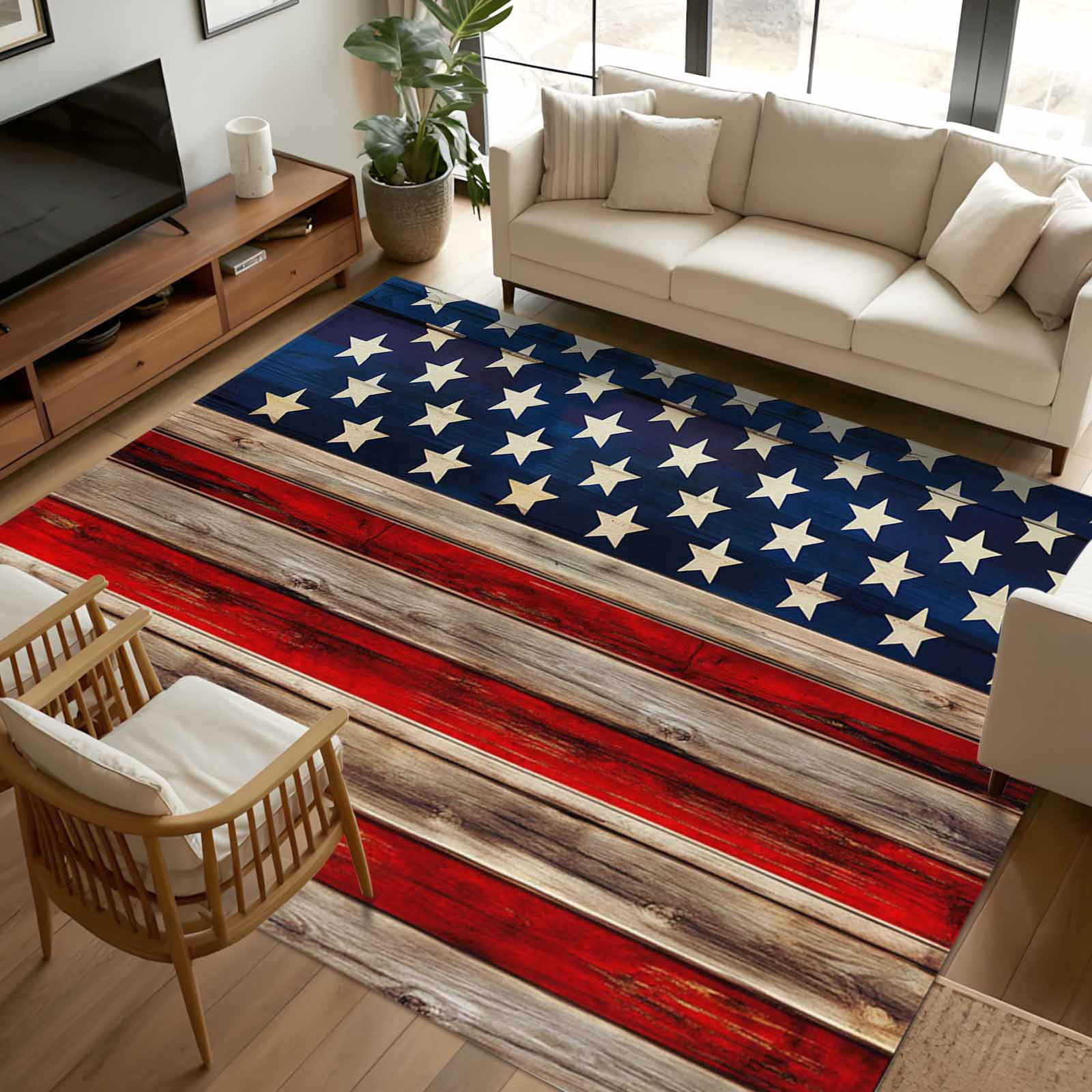 5x7 Area Rugs, American Flag Non-Skid Rubber Backing Large Rectangle ...
