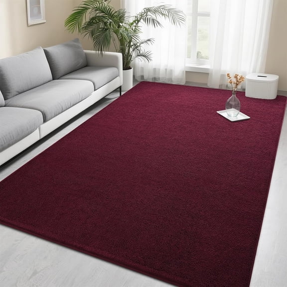 5x7 Area Rugs for Bedroom Living Room, Burgundy Red Soft Thickened Memory Foam Carpet, Non-Slip Washable Indoor Modern Minimalist Shaggy Rug for Boys Girls Dorm Home Decor