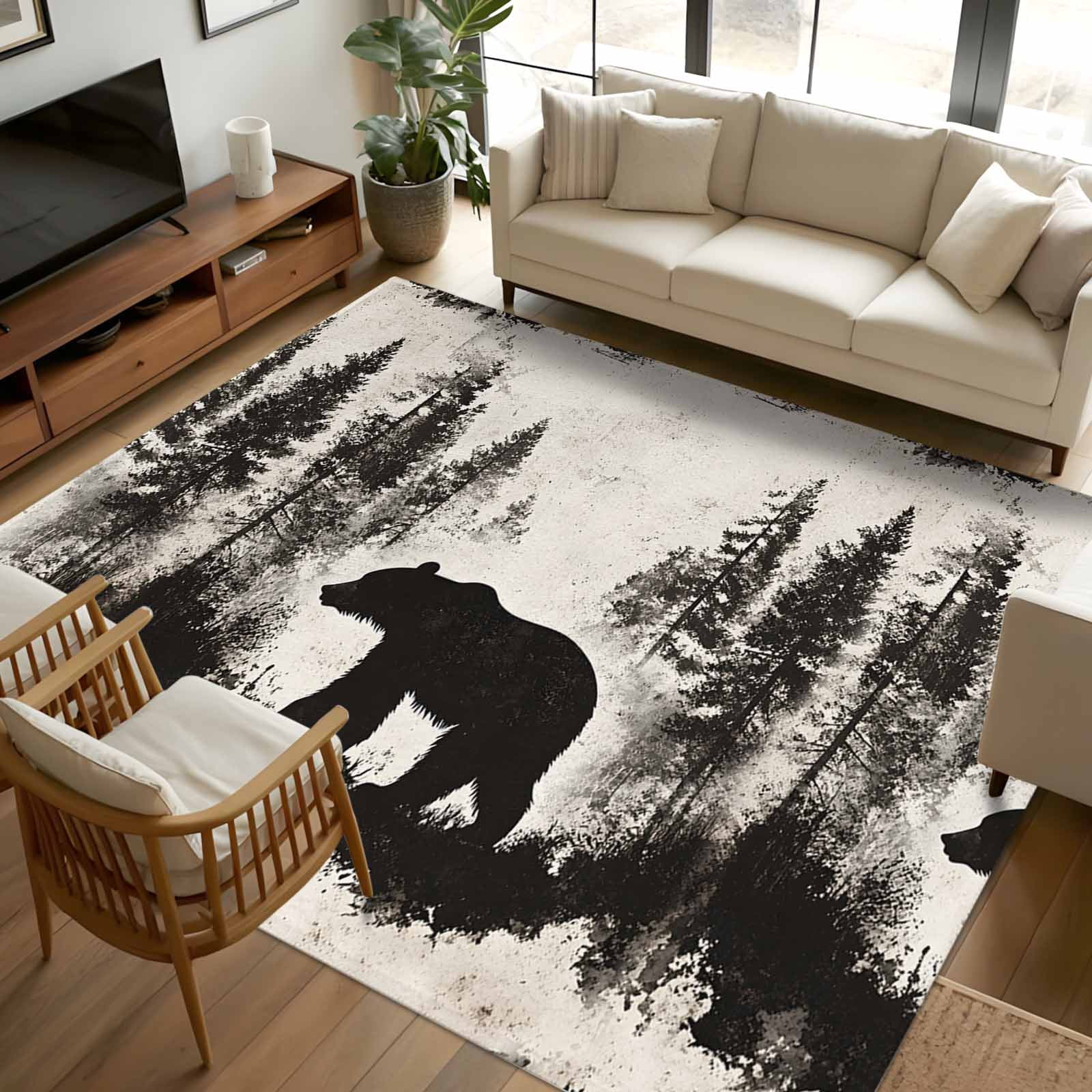 5x7 Area Rugs, Black Bear Non-Skid Rubber Backing Large Rectangle Rugs ...