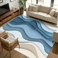 thumbnail image 1 of 5x7 Area Rugs, Blue Beige Ombre Non-Skid Rubber Backing Large Rectangle Rugs - Living Room Bedroom Home Office, Modern Abstract Moire Art Geometric Indoor Floor Mat Carpets Washable Rug, 1 of 9