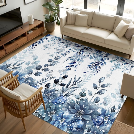 5x7 Rectangular Rugs 5x7 Area Rugs, Blue Christmas Non-Skid Rubber Backing Large Rectangle ...
