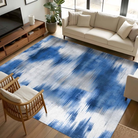 5x7 Area Rugs, Blue Grey Non-Skid Rubber Backing Large Rectangle Rugs ...
