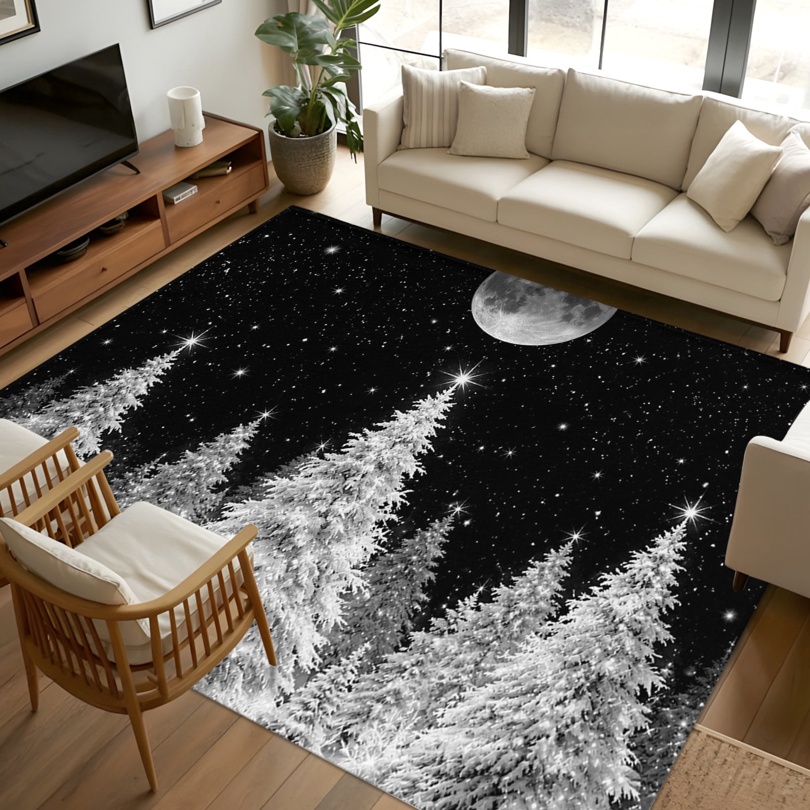 5x7 Area Rugs, Christmas Black Non-Skid Rubber Backing Large Rectangle ...