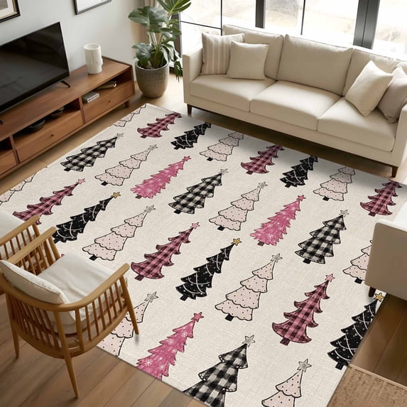 Rustic Wool Rugs 5x7 Area Rugs, Christmas Trees Non-Skid Rubber Backing Large Rectangle ...