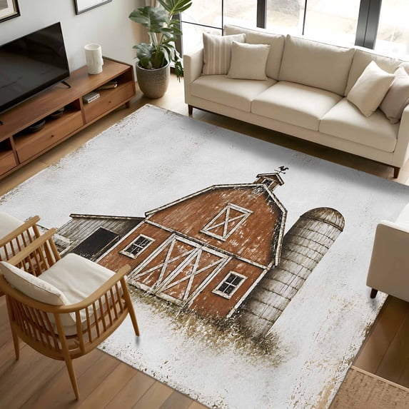 Rustic Wool Rugs 5x7 Area Rugs, Country Barn Non-Skid Rubber Backing Large Rectangle ...