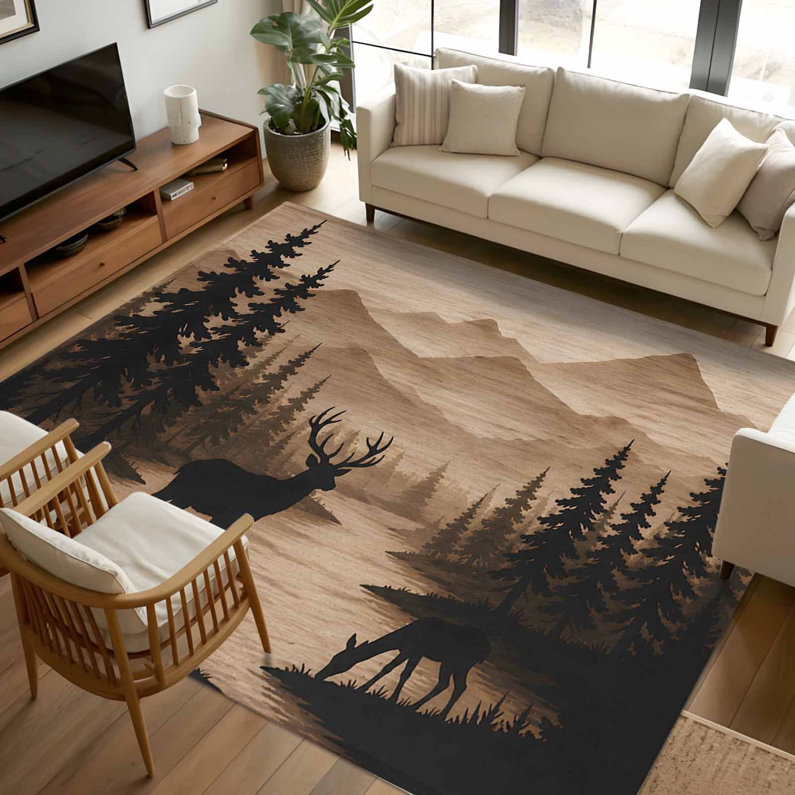 5x7 Area Rugs, Deer Non-Skid Rubber Backing Large Rectangle Rugs ...