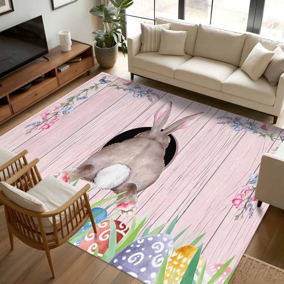 5x7 Area Rugs, Easter Bunny Non-Skid Rubber Backing Large Rectangle ...