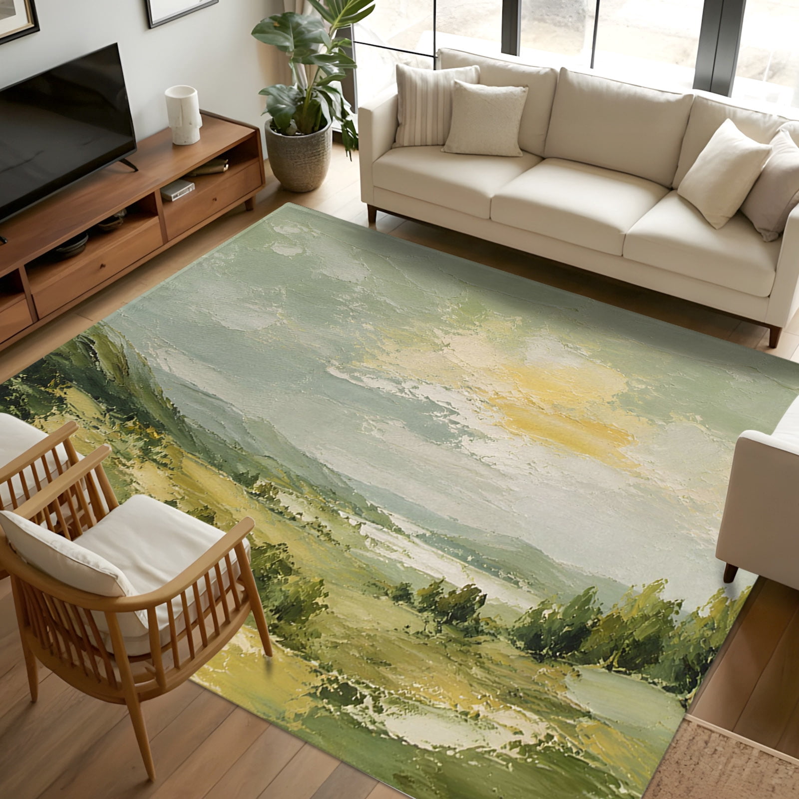 Green Rug Retro 5x7 Area Rugs, Green Country Non-Skid Rubber Backing Large Rectangle ...