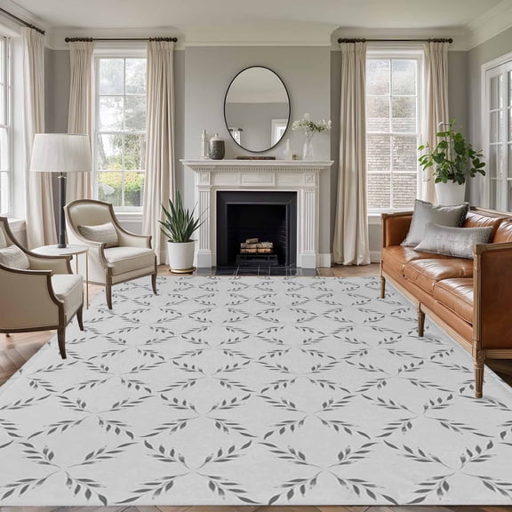 5x7 Area Rugs, Grey Morocco Non-Skid Rubber Backing Large Rectangle Rugs - Living Room Bedroom Home Office, Abstract Geometric Leaf Diamond Lattice Indoor Floor Mat Carpets Washable Rug