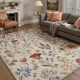 thumbnail image 1 of 5x7 Area Rugs for Living Room and Bedroom, Machine Washable Low Pile Rug with Non Slip Backing, Lightweight Print Pattern Floor Rug for Dining Room and Home Office, Wild Flora, Oatmeal Beige, 1 of 5