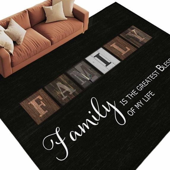 5x7 Area Rugs for Living Room, Black Non Slip Area Rugs for Kitchen Bedroom Entryway, Farmhouse Country Vintage Wooden Grain Plaid Washable Carpet Runner Rug Floor Mats for Bedroom Home Decor