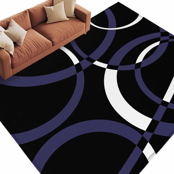 5x7 Area Rugs for Living Room, Blue Geometric Non Slip Area Rugs for Kitchen Bedroom Entryway, Contemporary White Abstract Lines Black Washable Carpet Runner Rug Floor Mats for Bedroom Home Decor