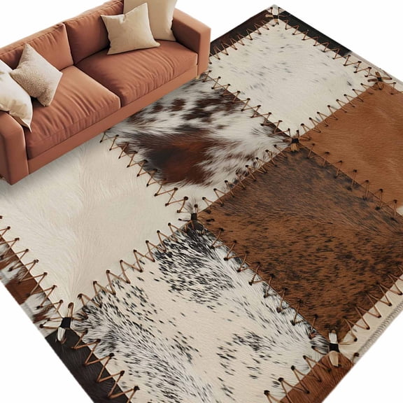 5x7 Area Rugs for Living Room, Brown Non Slip Area Rugs for Kitchen Bedroom Entryway, Vintage Art Plaid Farmhouse Checkered Washable Carpet Runner Rug Floor Mats for Bedroom Home Decor