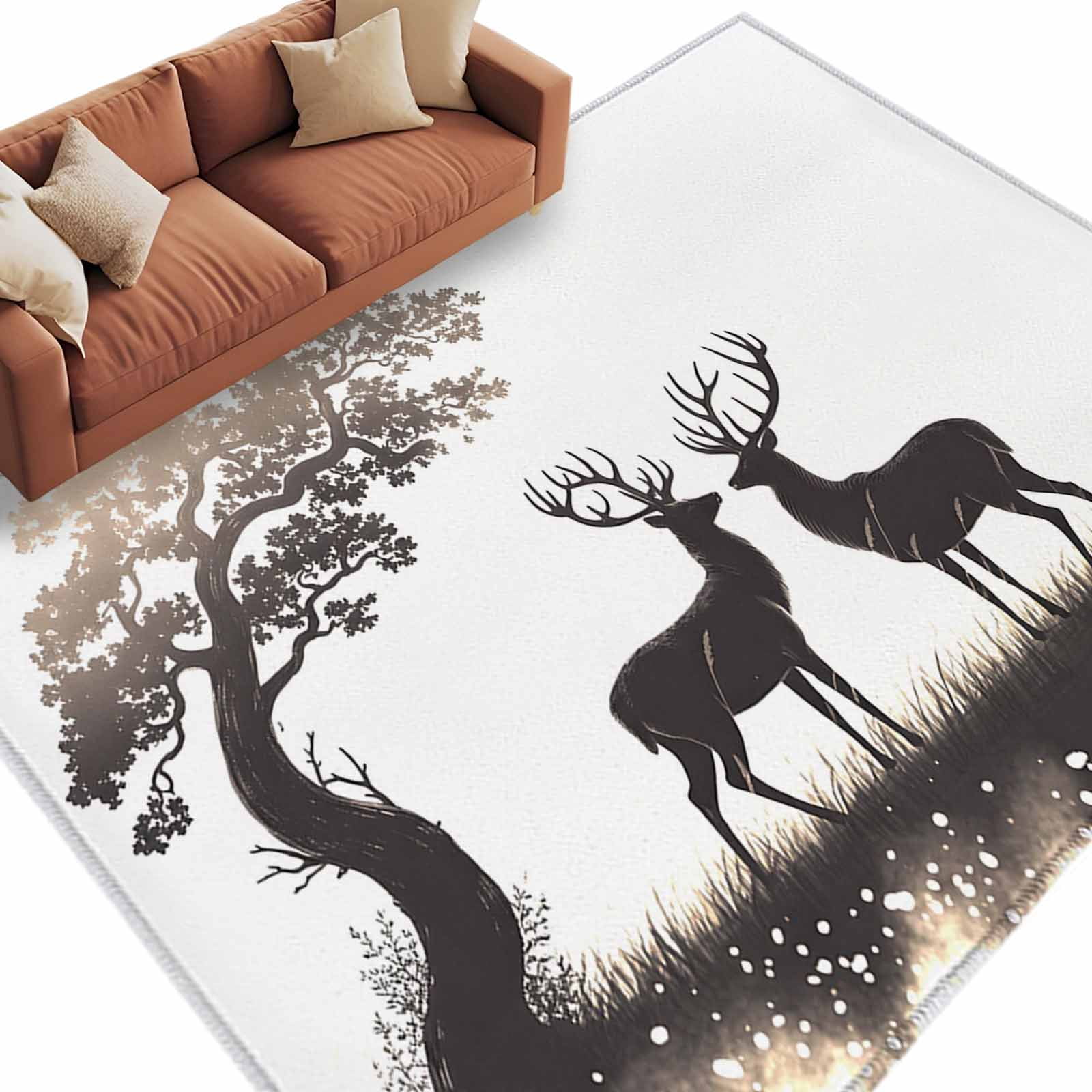 5x7 Area Rugs for Living Room, Elk Silhouette Non Slip Area Rugs for ...