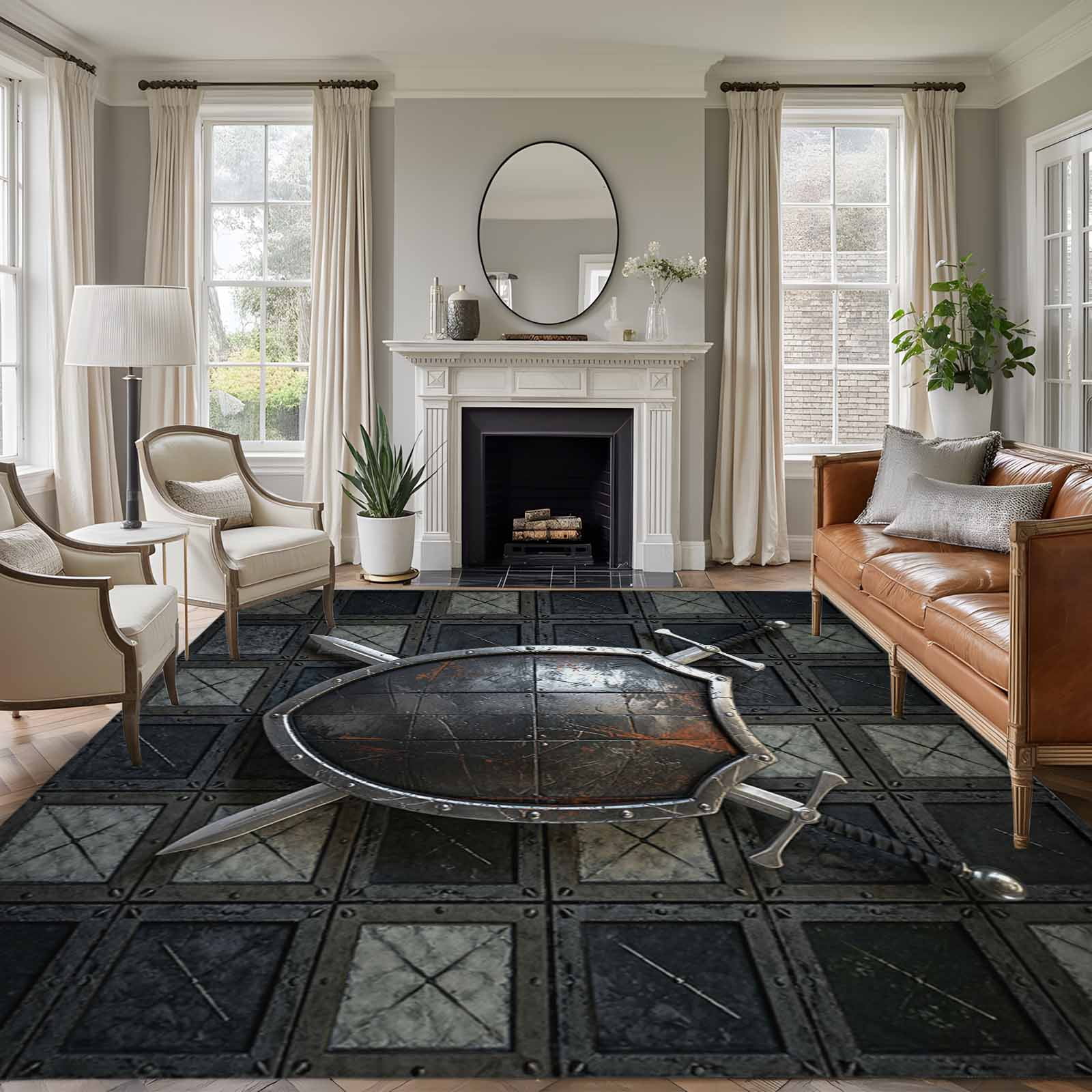 Image showcasing 5x7 Area Rugs for Living Room, Farmhouse Shields Non Slip Area Rugs for ...