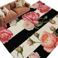 thumbnail image 1 of 5x7 Area Rugs for Living Room, Flower Stripes Non Slip Area Rugs for Kitchen Bedroom Entryway, Black White Geometric Pink Rose Floral Washable Carpet Runner Rug Floor Mats for Bedroom Home Decor, 1 of 9