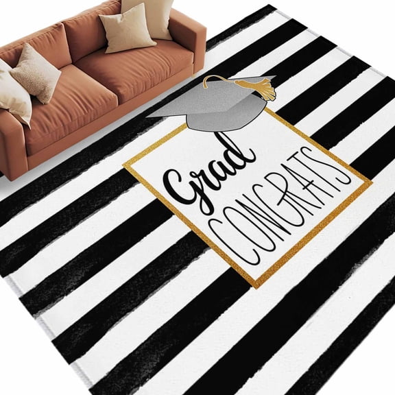 5x7 Area Rugs for Living Room, Graduation Trencher Cap Non Slip Area Rugs for Kitchen Bedroom Entryway, Farmhouse White Black Horizontal Stripes Washable Carpet Runner Rug Floor Mats for Bedroom
