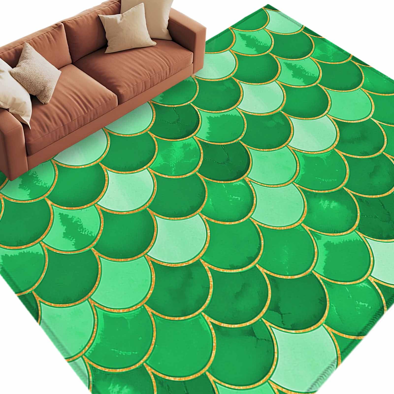 5x7 Area Rugs for Living Room, Green Fish Scale Non Slip Area Rugs for ...