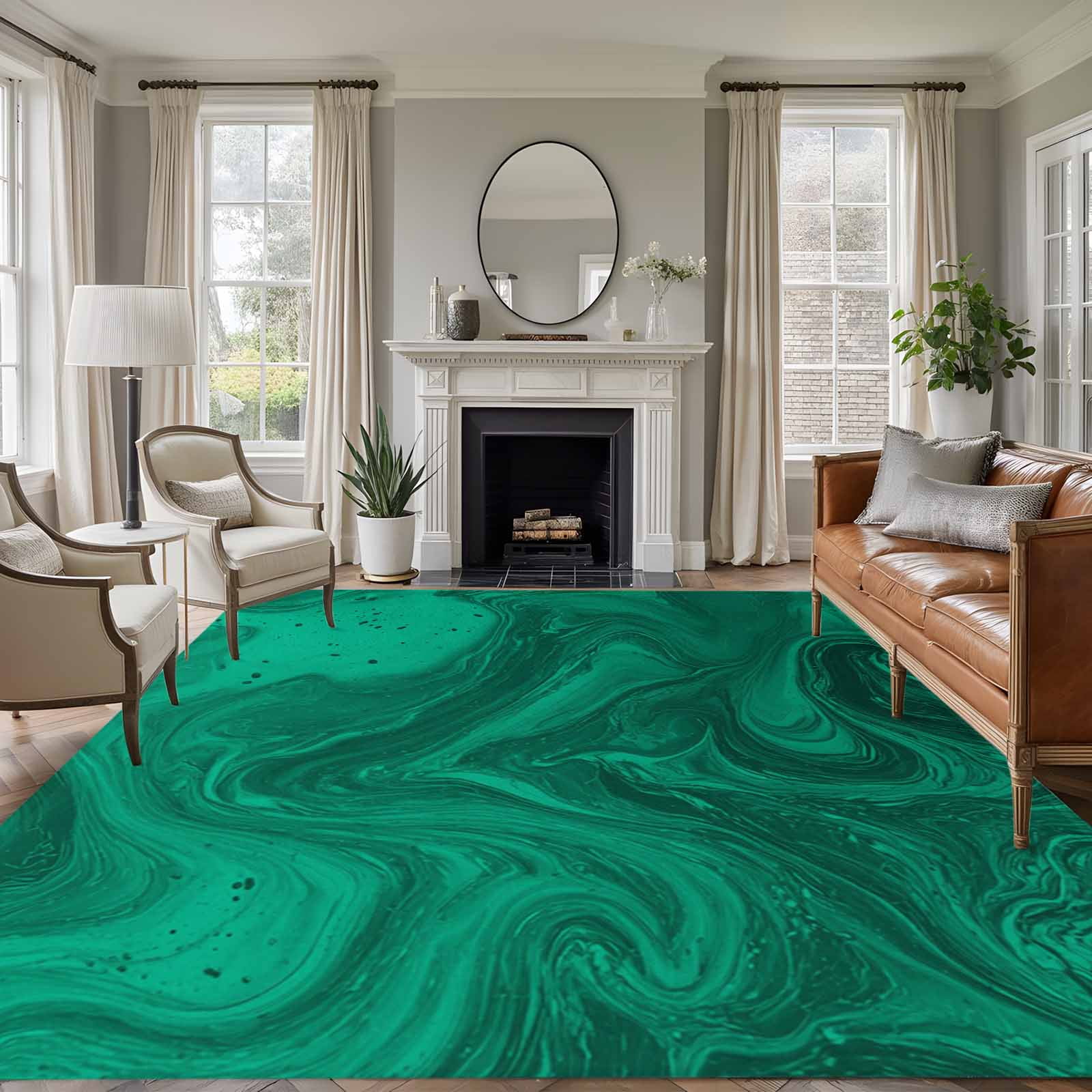 5x7 Area Rugs for Living Room, Green Marble Non Slip Area Rugs for ...