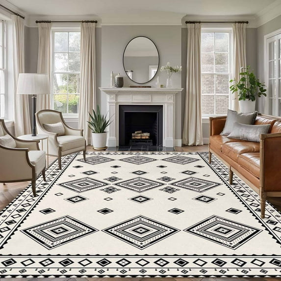 5x7 Area Rugs for Living Room, Grey Boho Non Slip Area Rugs for Kitchen Bedroom Entryway, Vintage Ethnic Tribe Washable Carpet Runner Rug Floor Mats for Bedroom Home Decor Abstract Art