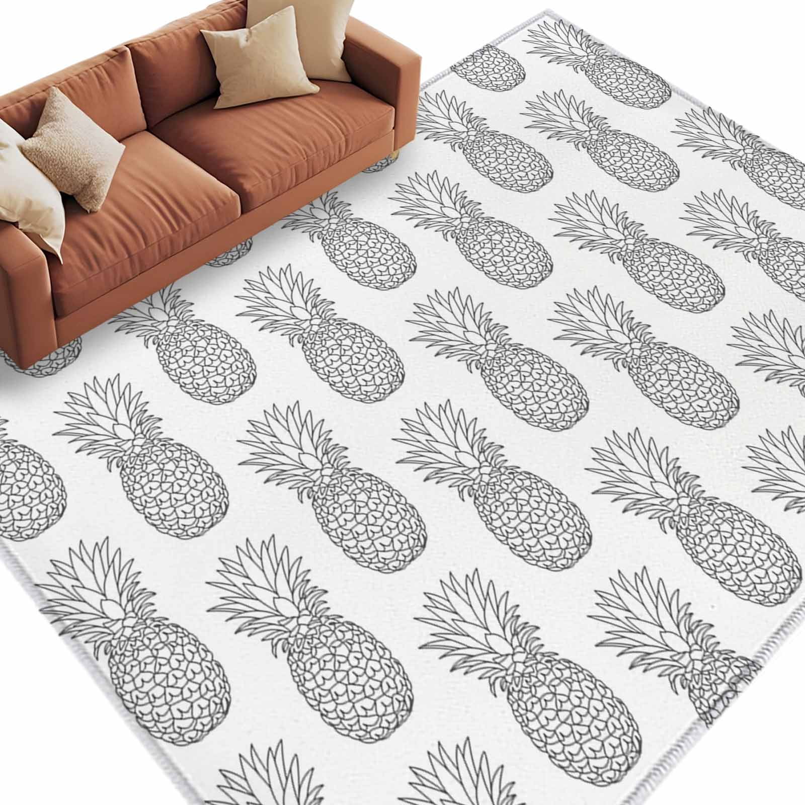 5x7 Area Rugs for Living Room, Grey Pineapples Non Slip Area Rugs for ...